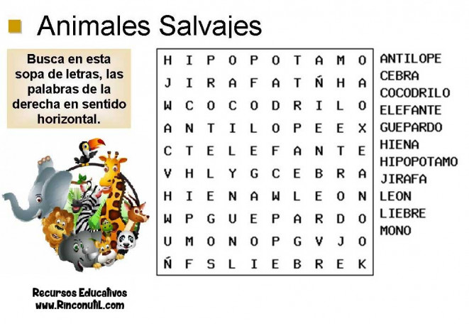 Sopas de letras de animales